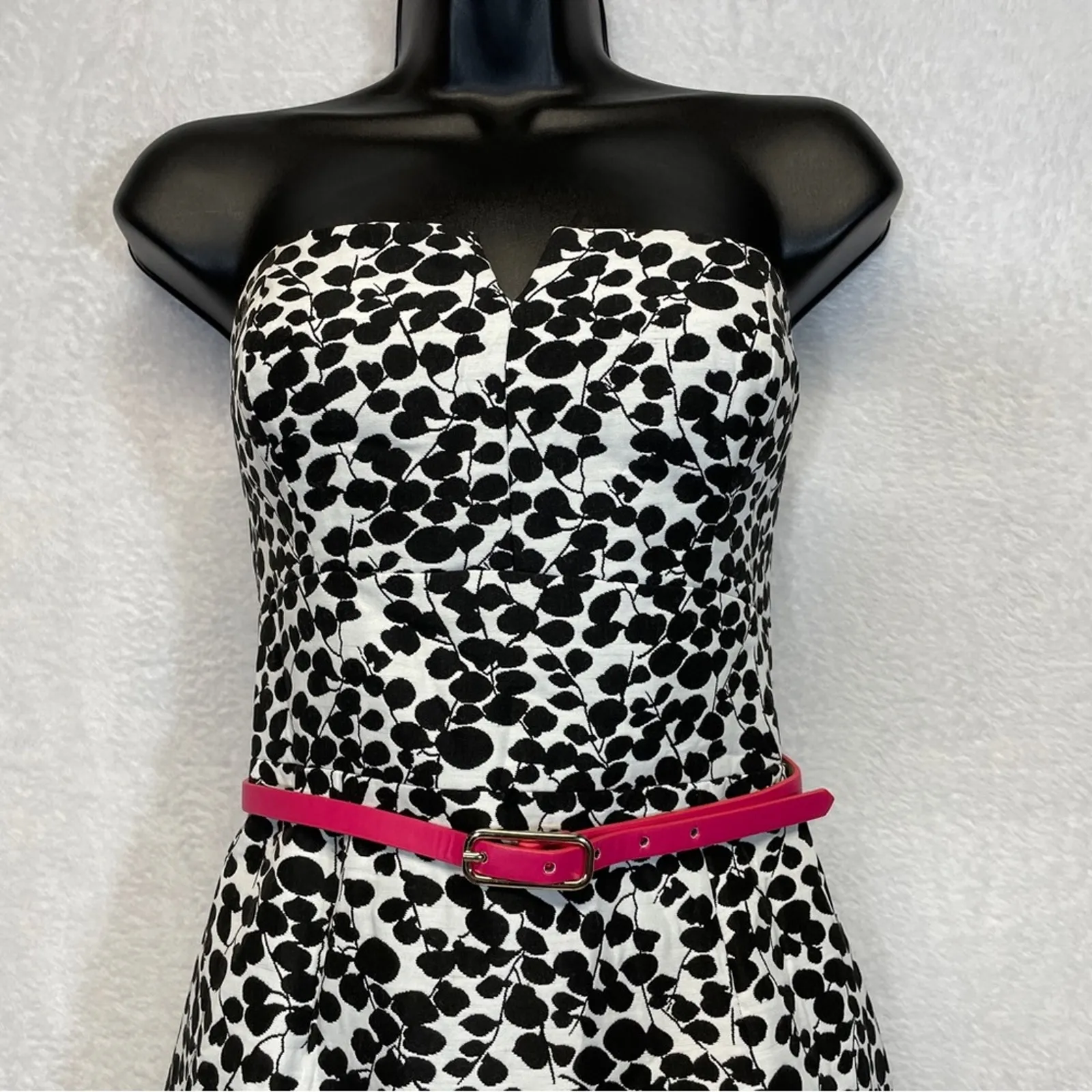 Max & Cleo Black & White Dot Print Belted Strapless Mini Dress Size 4‎ - Image 3