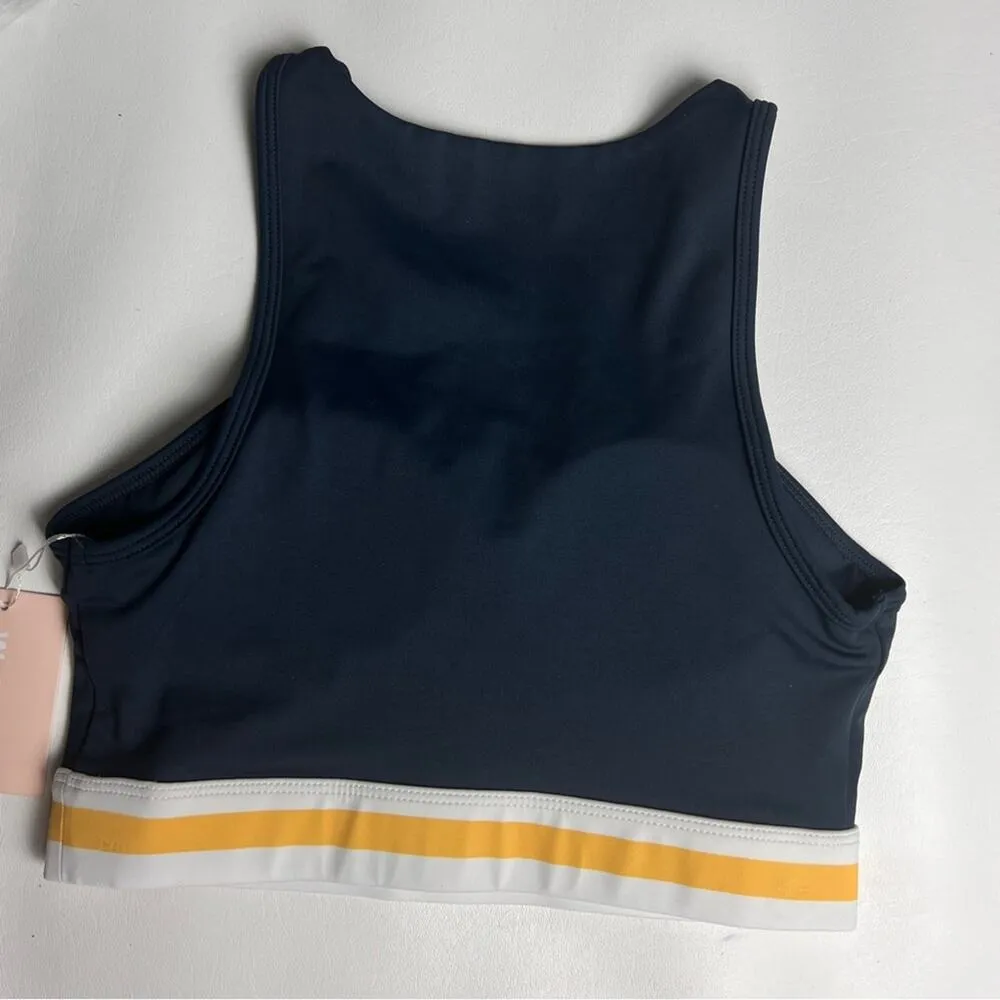 Wilo the Label Athletic Sporty Workout Navy/Marigold High Neck Sports Bra Sz S Yellow - Image 6