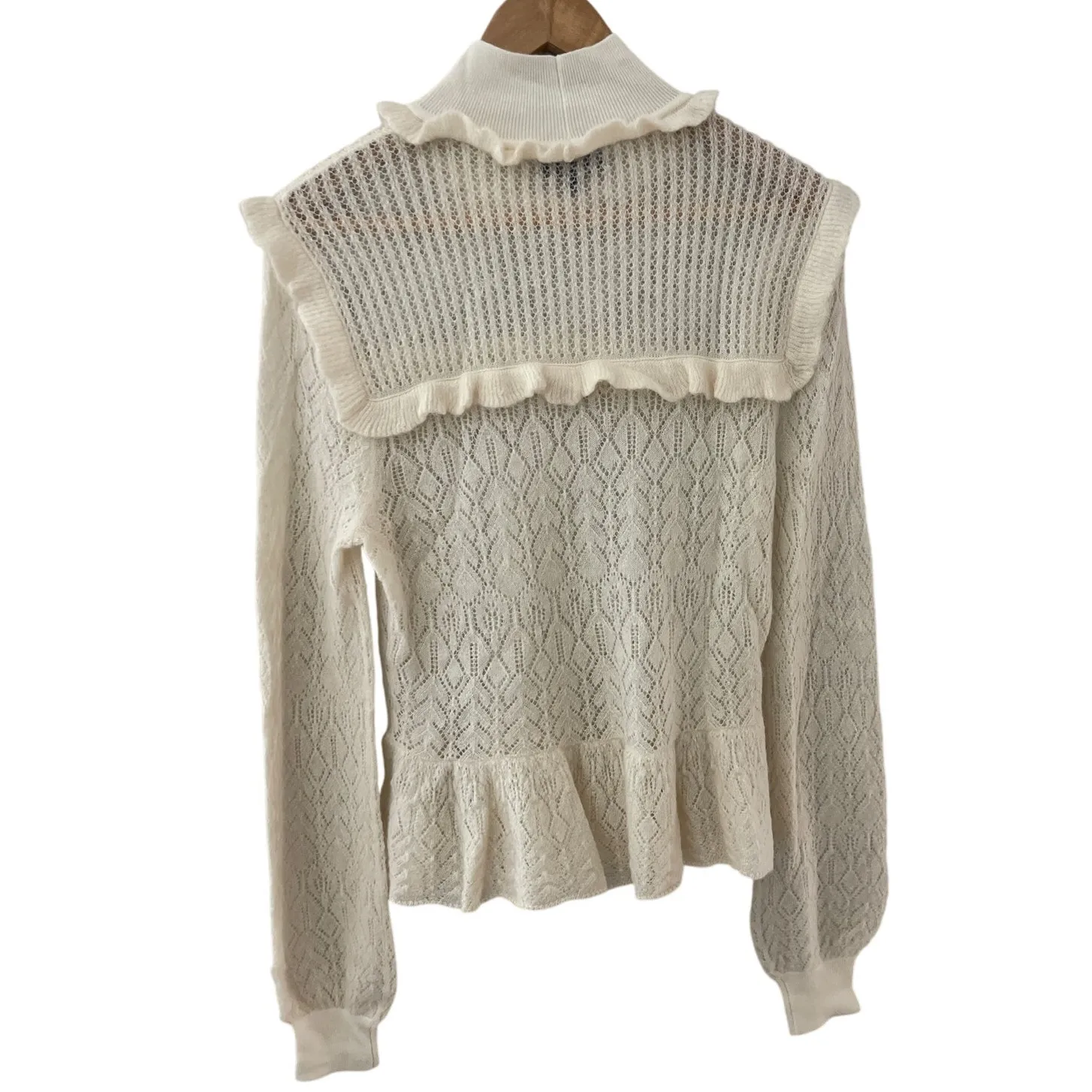 Intermix Cottage Alpaca Blend‎ Delicate Ruffled Sweater in Cream Size Large - Image 2