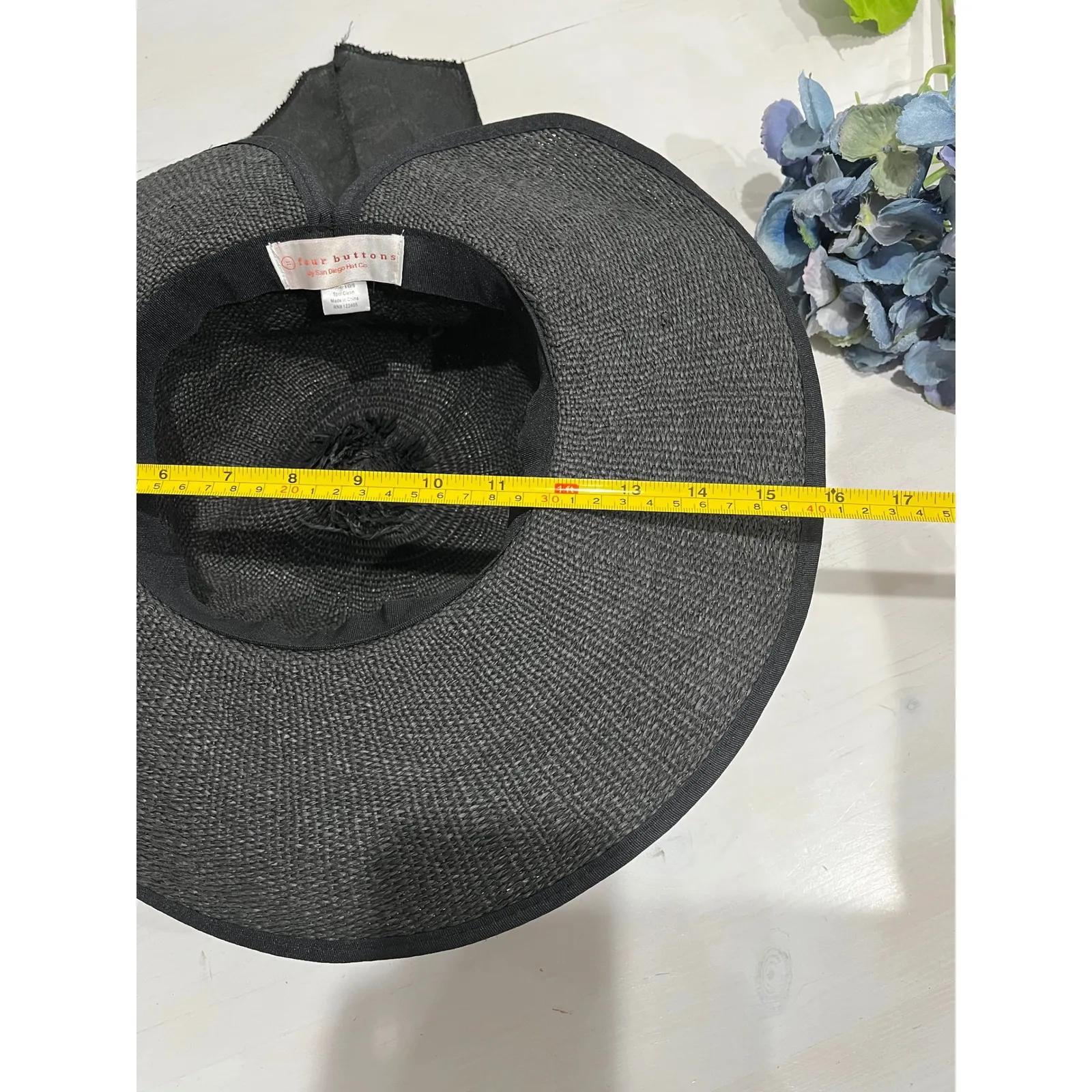 Four Buttons Wide Brim Sun Hat Black Ribbon Accent Beach‎ Pool Summer Womens O/S - Image 4