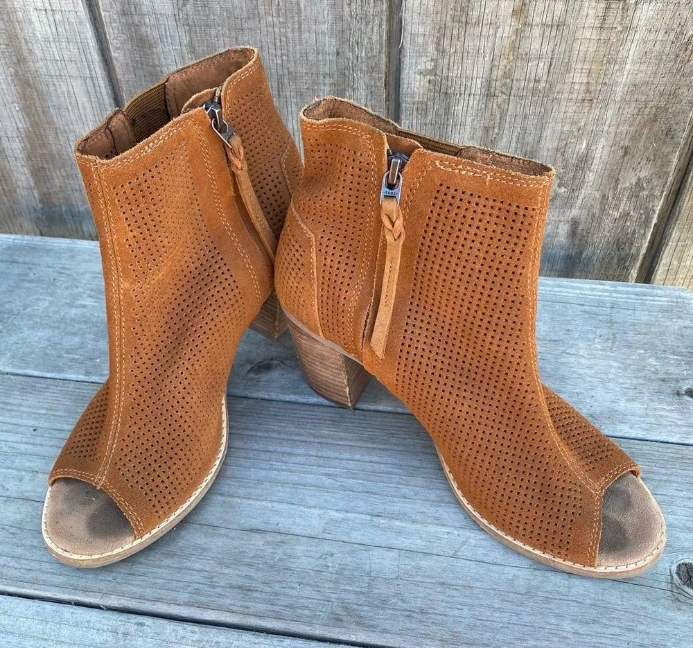 Toms Brown Suede Peep Toe Ankle Booties Size 8.5 - Image 11