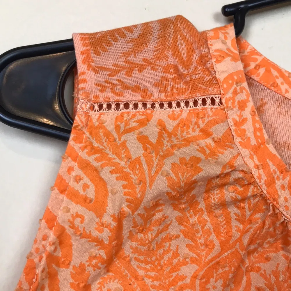 LOFT Women's Boho Floral Leaf Print Orange Half Button-Up Tank Blouse - Image 4