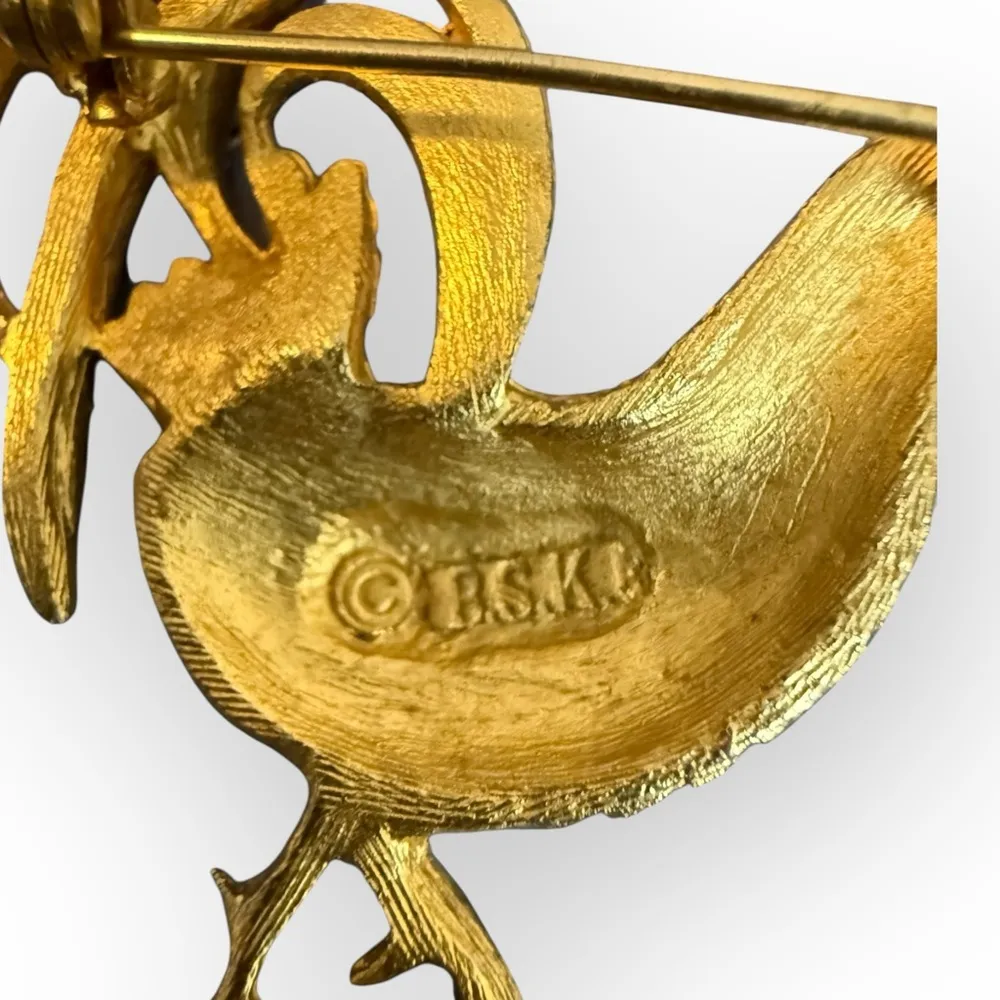 BSK Goldtone Rooster Vintage Brooch Gold - Image 3