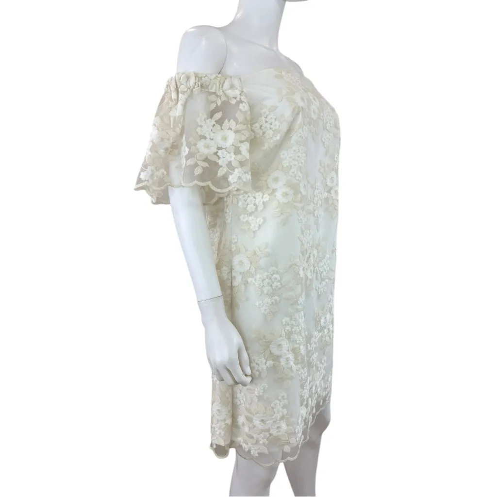 trina Trina Turk Ivory Floral Lace Merengue Cocktail Dress Size M F0265 - Image 4