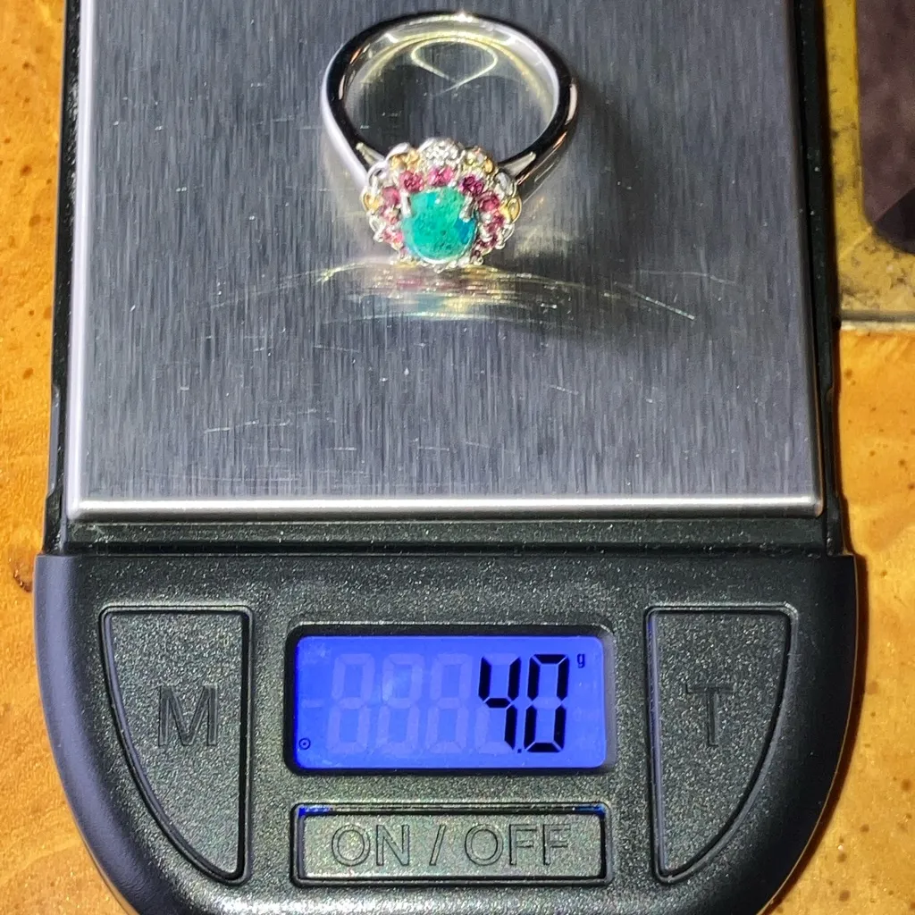 Chrysocolla Orissa Garnet Halo Ring Size 7 Silver - Image 9