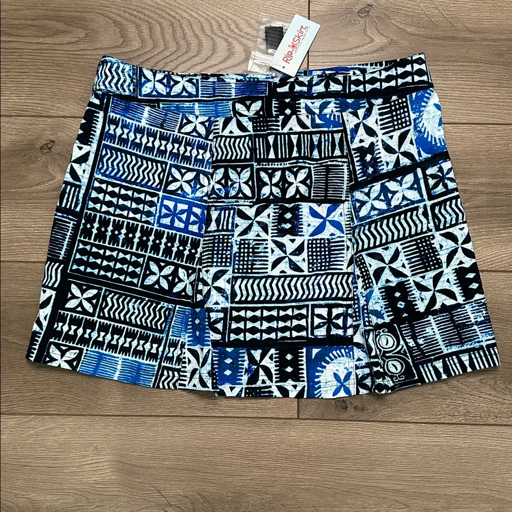 RipSkirt Hawaii Pacific‎ Tapa Blue Floral Wrap Cover Up Swim Skirt Size Large - Image 3