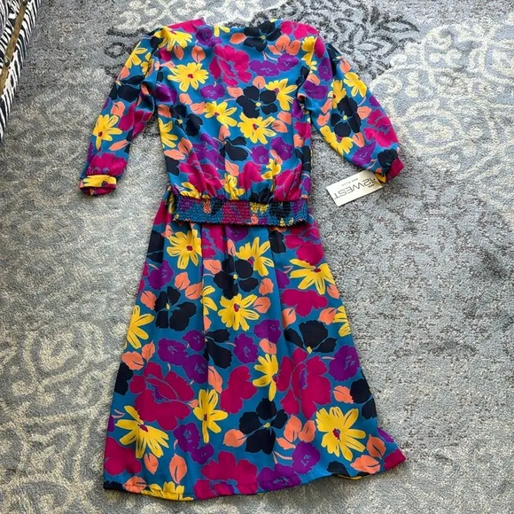 Vintage Ms.12 West Sheer Floral Blouse & Skirt Set Medium Blue - Image 2