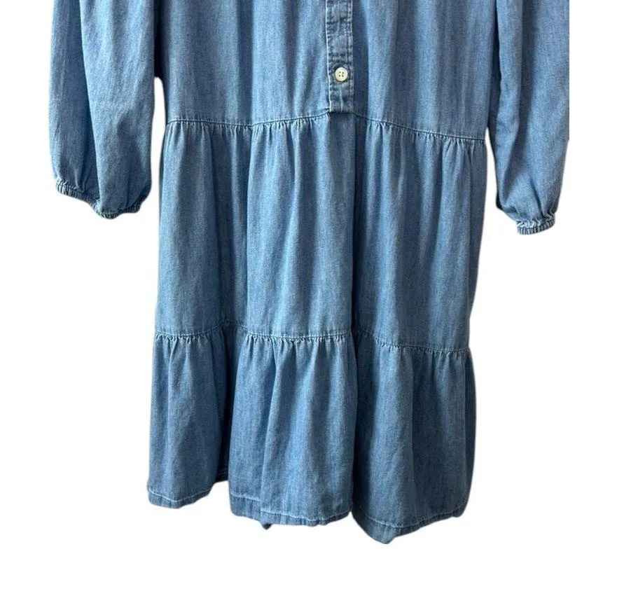 GAP Light Wash Puff Sleeve Denim Mini Shirtdress Dress Women's XS - Image 4