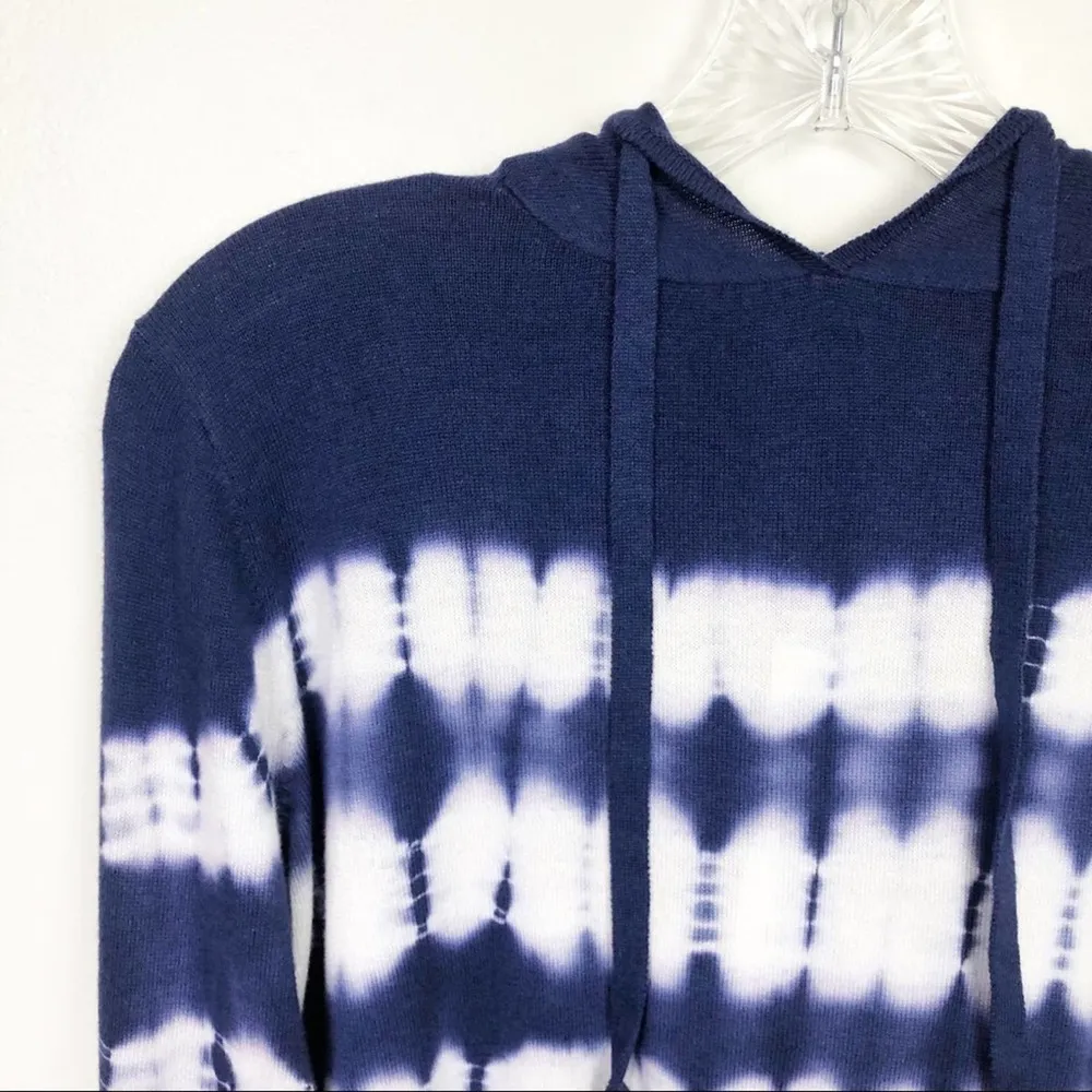 Aqua Tie Dye Long Sleeve Hoodie Blue White Medium - Image 5
