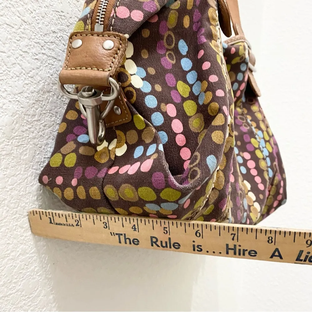 FOSSIL Multicolored Polka Dot Bubble Canvas Print Weekender Duffle Bag - Image 7