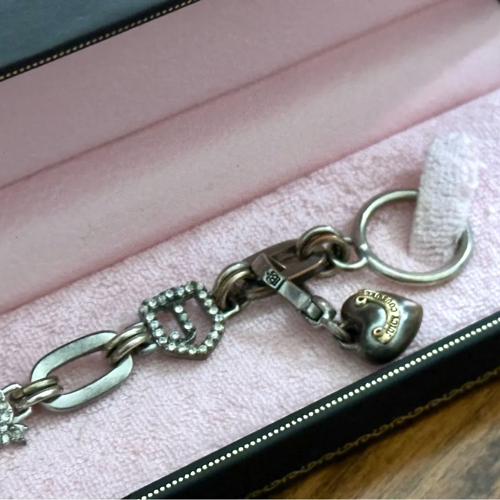 Y2K Juicy Couture Vintage Charm Bracelet w/ Original Box – Rhinestone Heart Bow - Image 3