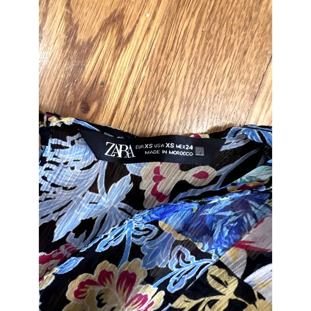 ZARA  Multicolor Patchwork Print‎ Flowy Floral Romper XS - Image 5