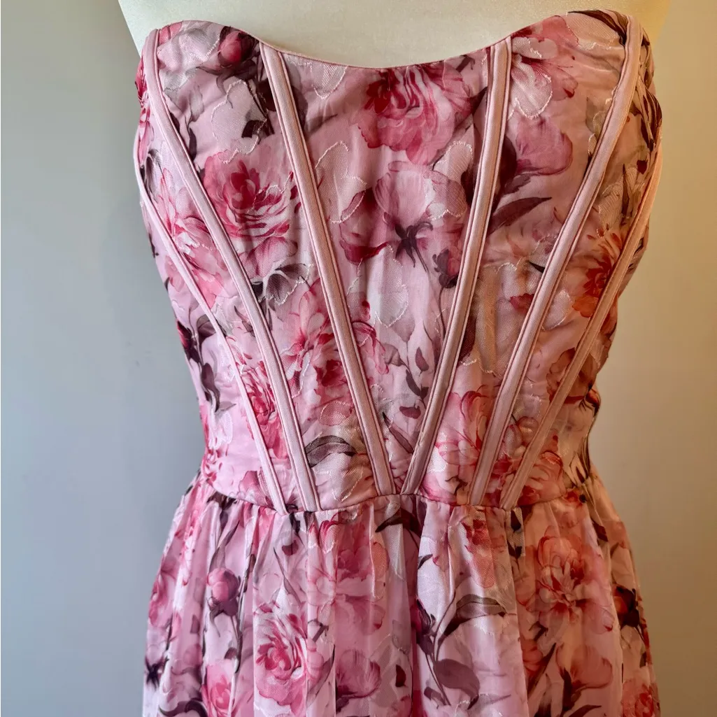 Lulu's Special Moment Strapless Bustier Pink Floral Maxi Dress Size XL NWT - Image 6