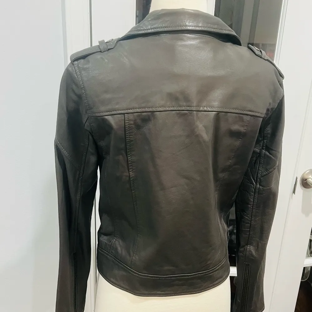 Charcoal Grey Lambskin Leather Jacket - Image 6
