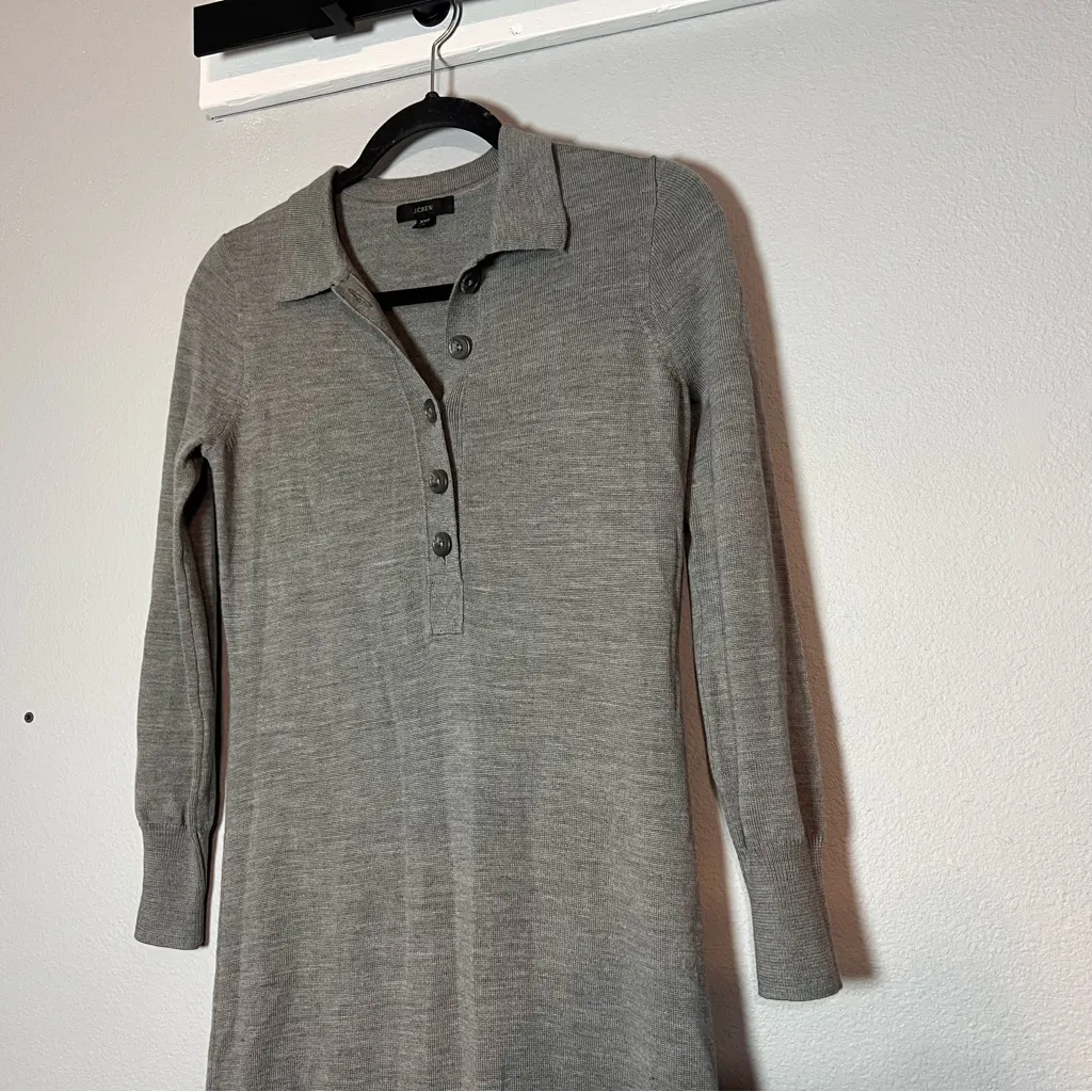 J. Crew Sweater Dress Merino Wool Gray Grey Collared Long Sleeve Midi Size XXS - Image 4