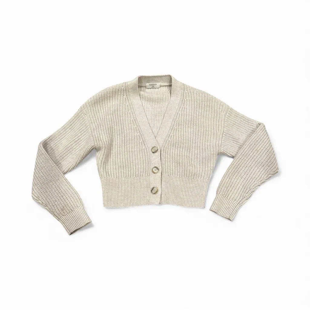 Babaton Aritzia Canberra Vneck Cream Beige Button-Up Merino Wool Cardigan XXS - Image 4