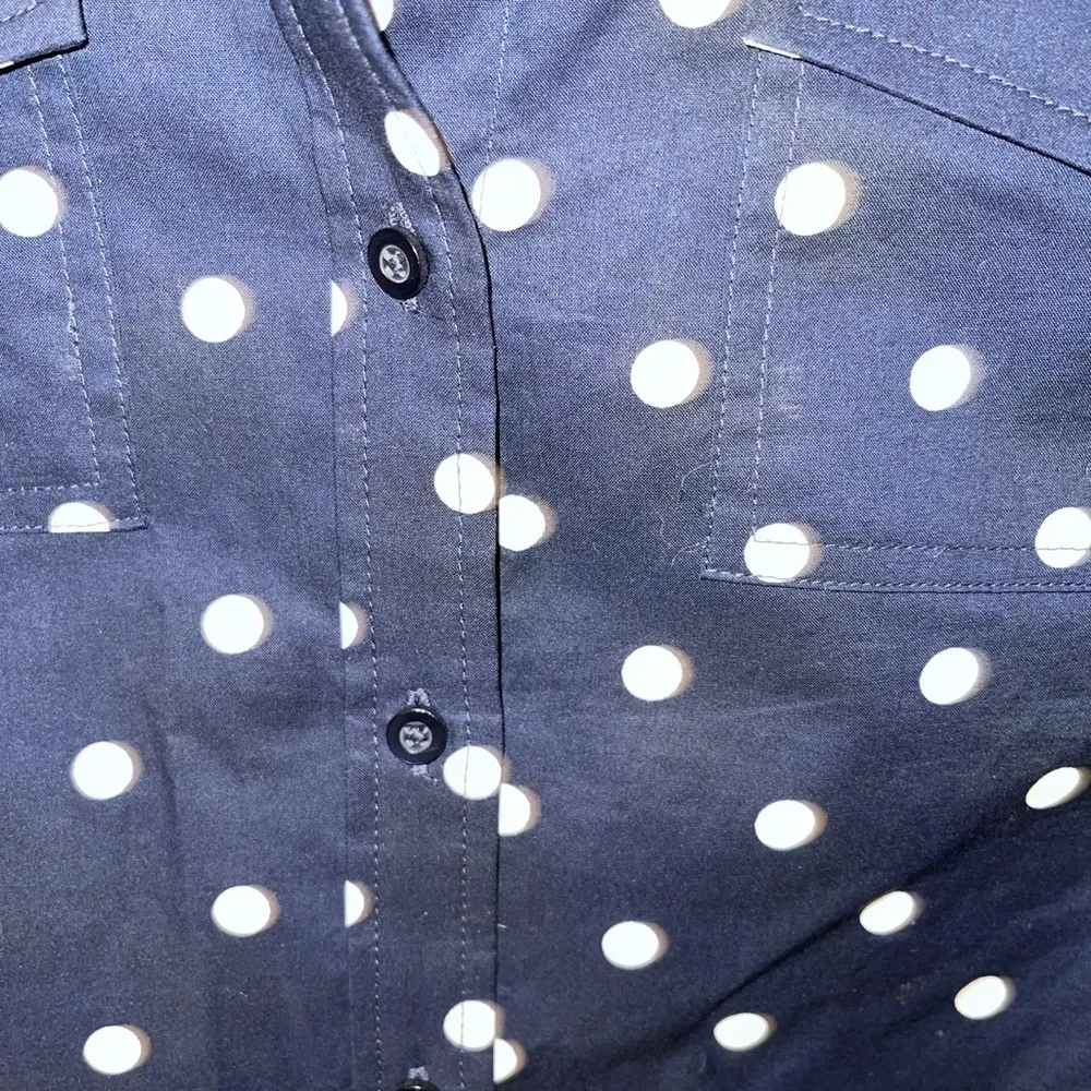 Talbots Navy Polka Dot Long Sleeve Button Down - Image 2