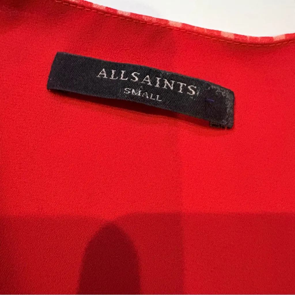 All Saints heart  Patterned ruffle wrap mini Long Sleeve  chiffon Dress S - Image 15