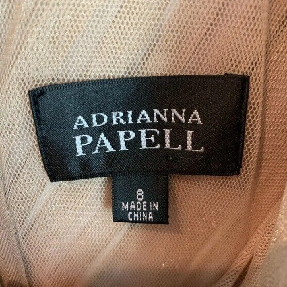 Adrianna Papell Size 8 Evening Cocktail Party Dress Cap Sleeve V-Neck Metallic - Image 2