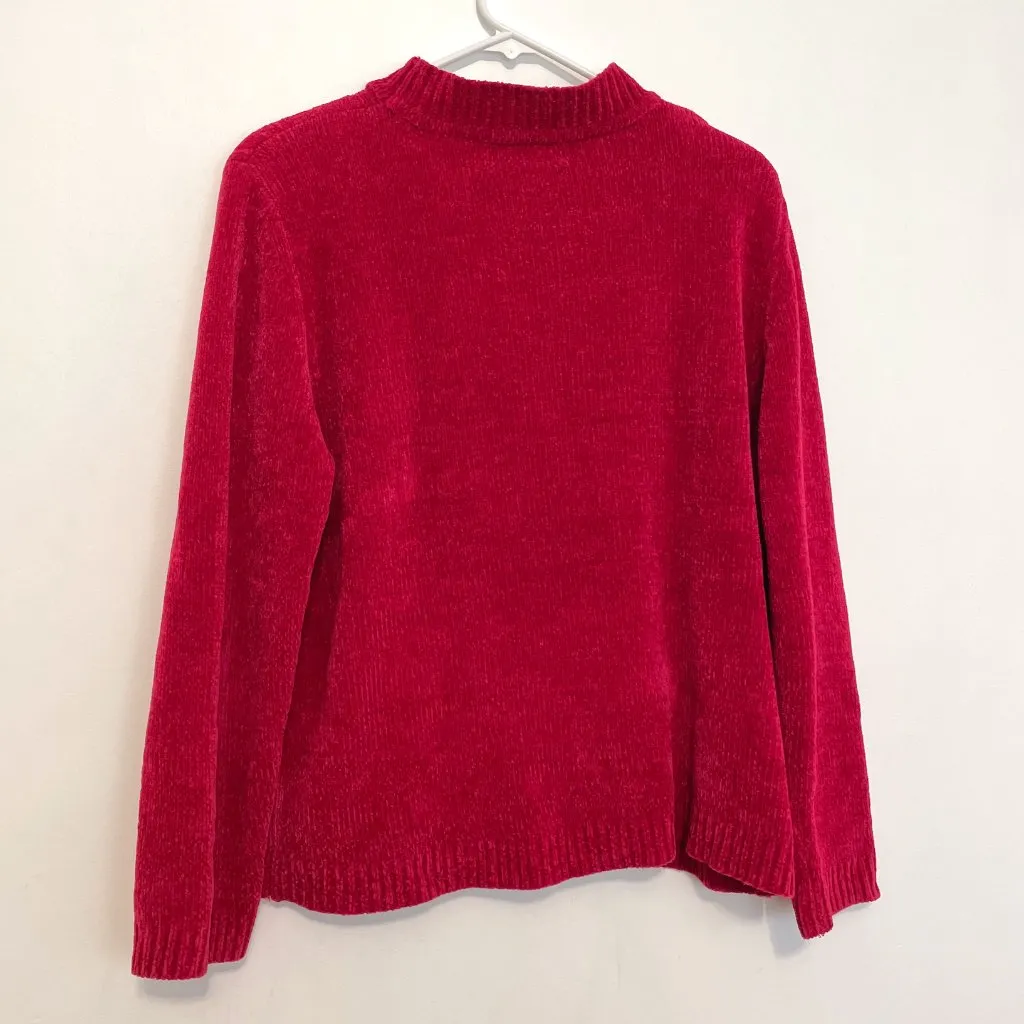 ALFRED DUNNER Red Chenille Hearts Heart Cable Knit Mock Neck Funnel Neck Sweater - Image 9