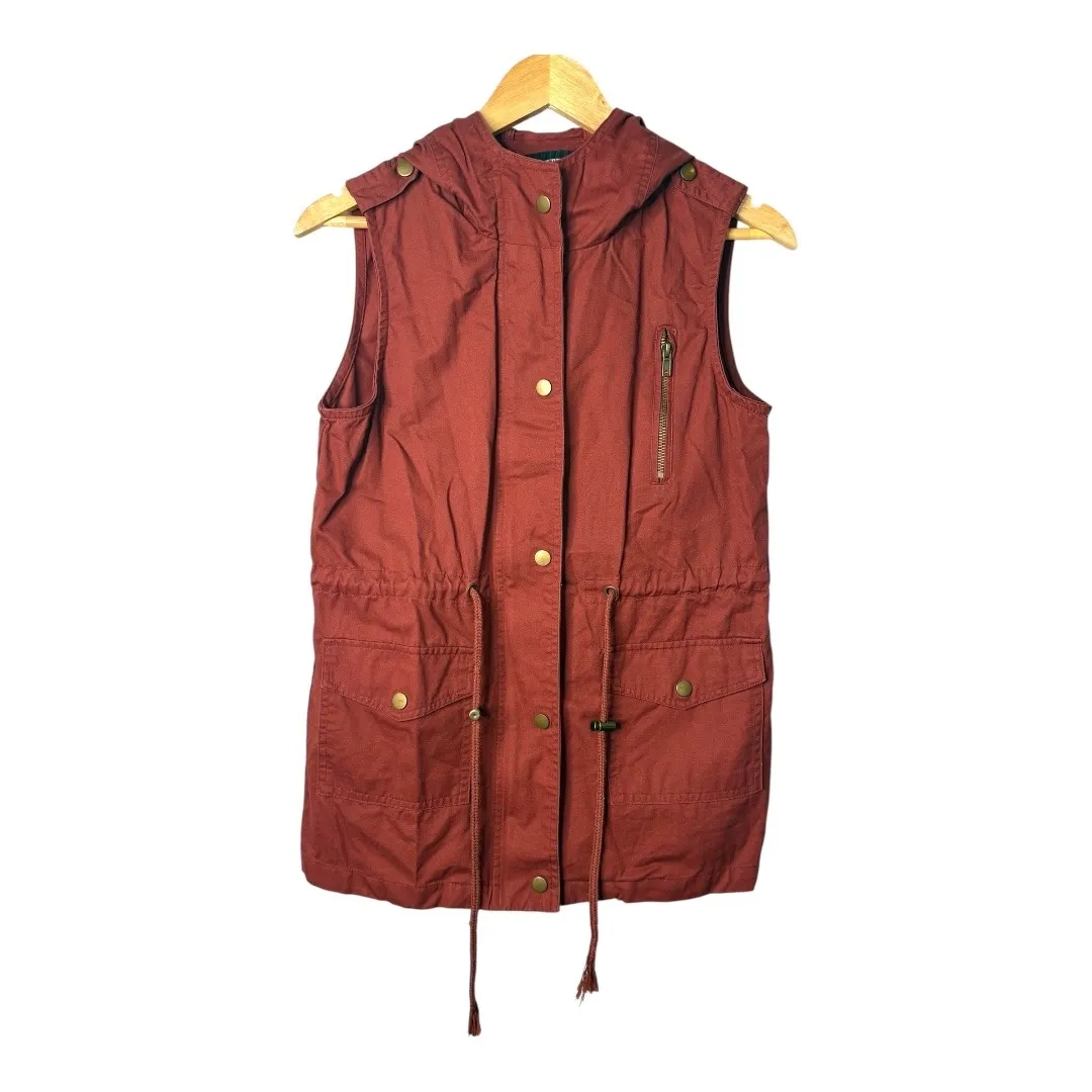 Zenana Outfitters Hooded Utility Vest‎ Drawstring Pockets Zip Women Size Small - Image 5