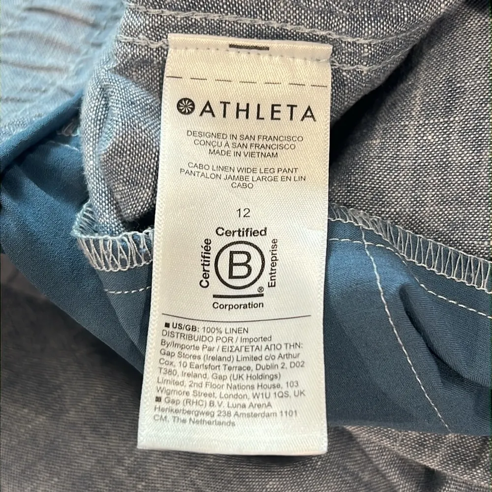 Athleta Cabo Linen Wide Leg Pant Chambray Blue Zip Pockets Size 12 Relaxed Fit - Image 7