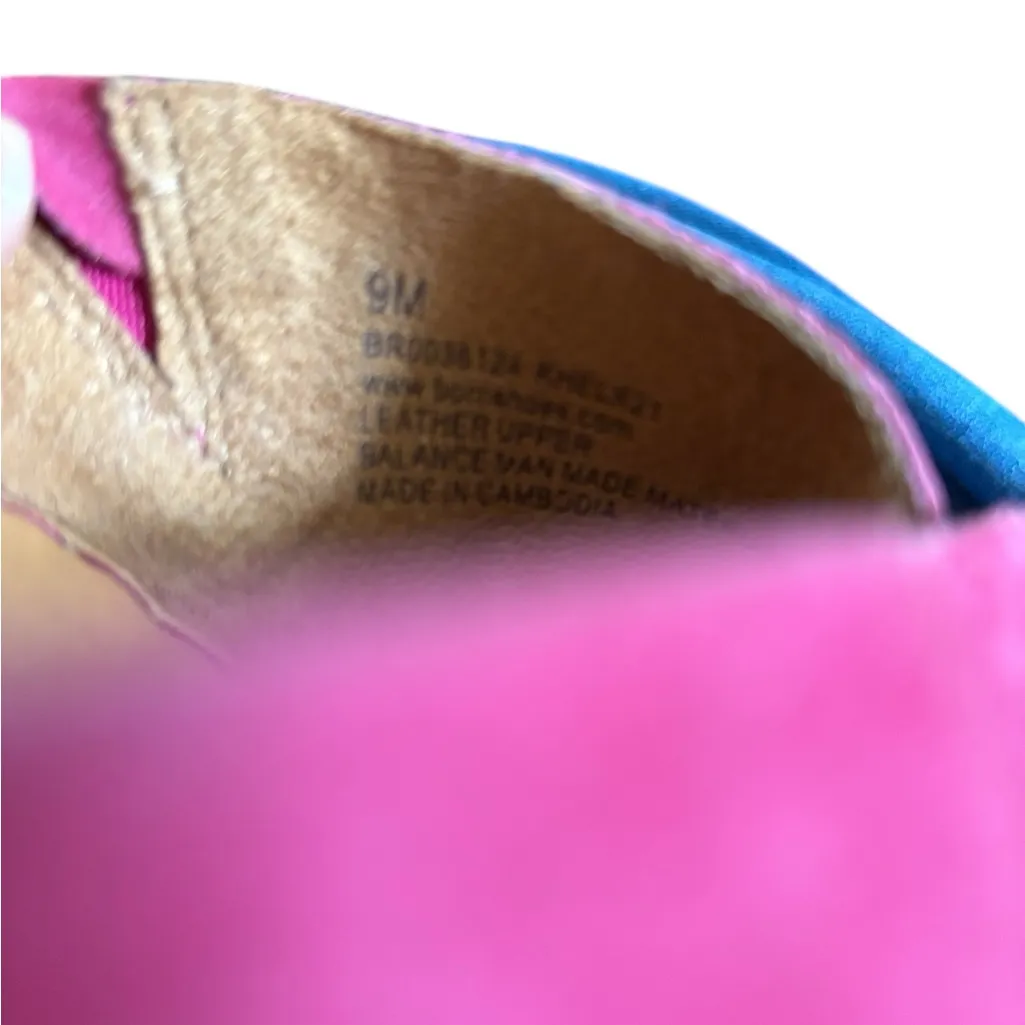 Born Nora Handcrafted Distressed Suede Wedge Sandal Sz 9 3” Wedge Heel Logo - Image 5