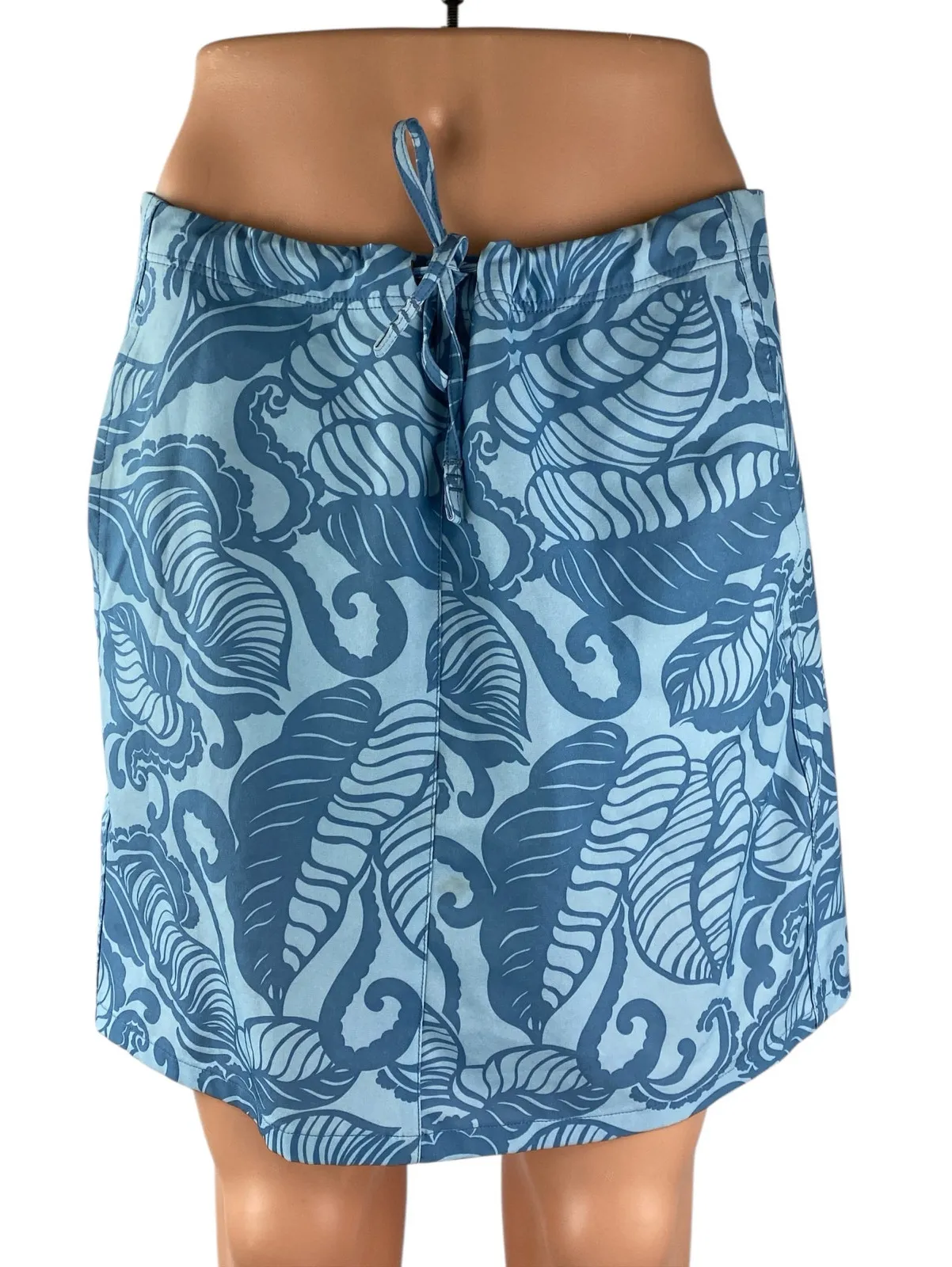 Title Nine Womens Blue Tropical Leaves Drawstring Mini Wrap A-Line Skort Skirt 4 - Image 1