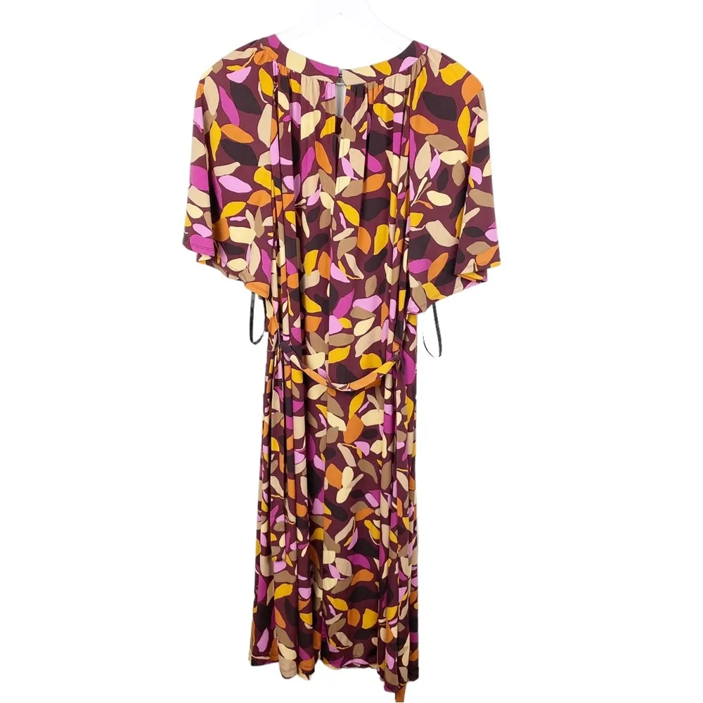 NEW Maggy London Women's Bell Sleeve Shirred Tent Dress Maroon Gold US Size 14 - Image 5