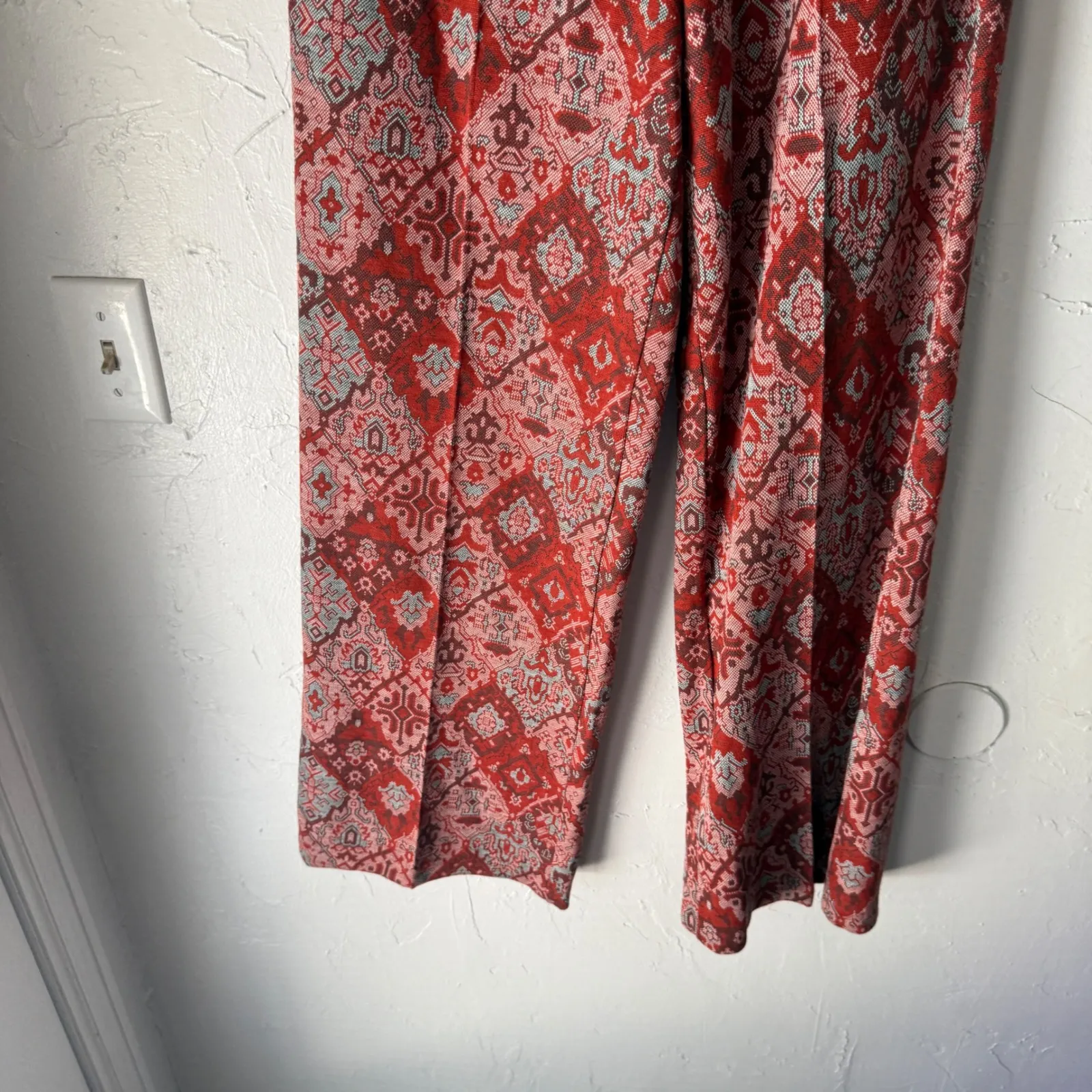 Bohemian 28 Paisley Wide‎ Leg Pants Festival Red Boho Hippie Flared Trousers - Image 3