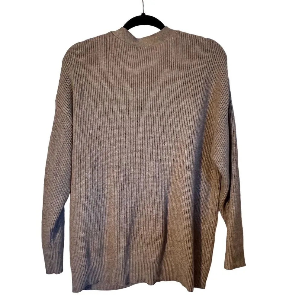 Merokeety Women's Beige Ribbed Button-Up Cardigan Sweater Size L - Image 3