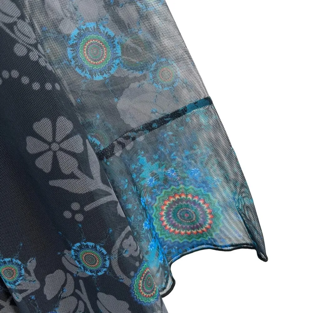 Desigual Black Swingy Mesh Sleeve Embellished Boho Top US XS New - Image 3