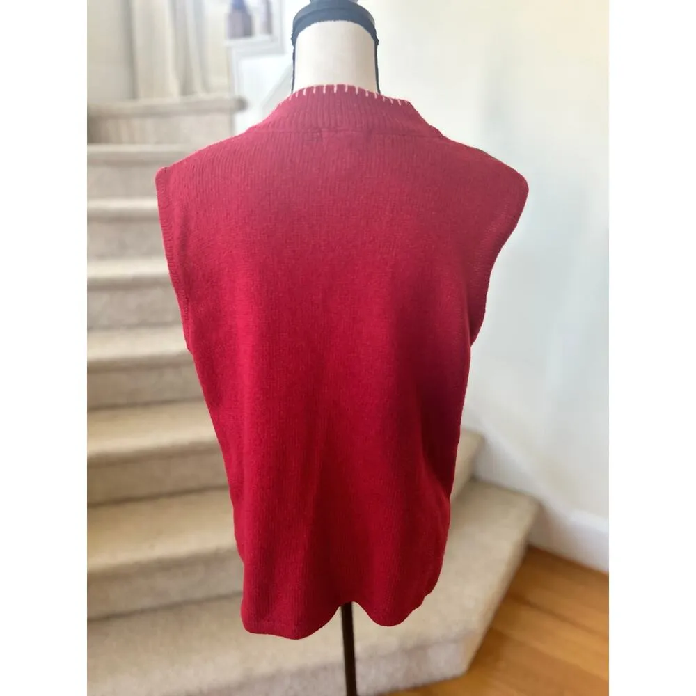Vintage Patchwork Snowman Candy Cane Red Wool Blend Vest Size XL - Image 2