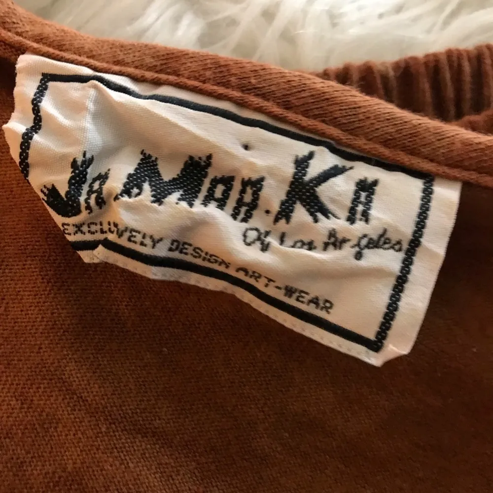 Vintage 80s Brown Cotton Tie Dye Southwestern Fringe Top Pants Set Outfit L XL Size undefined - Image 8