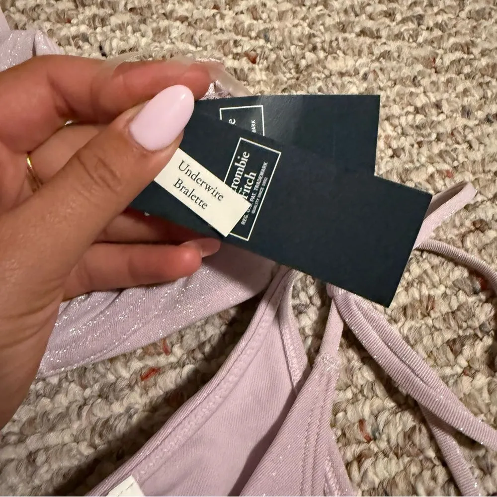 NWT Abercrombie & Fitch Purple Shimmer Asymmetrical String Bikini- Size Medium - Image 5