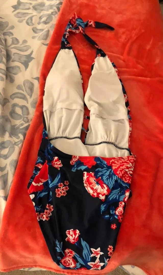 Backless Floral One Piece Swimsuit Size M - Image 3