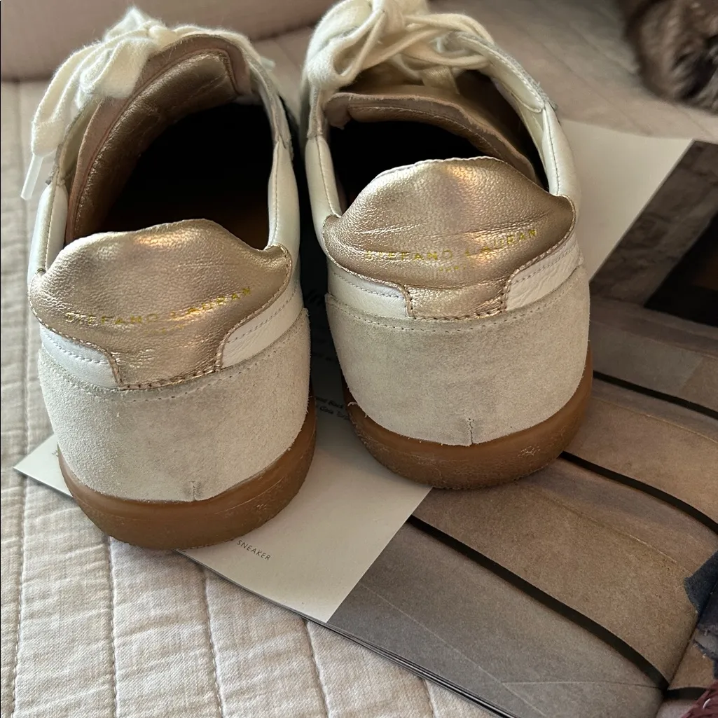 Stefano Lauran white leather suede black stripe sporty low sneakers 41 - Image 4