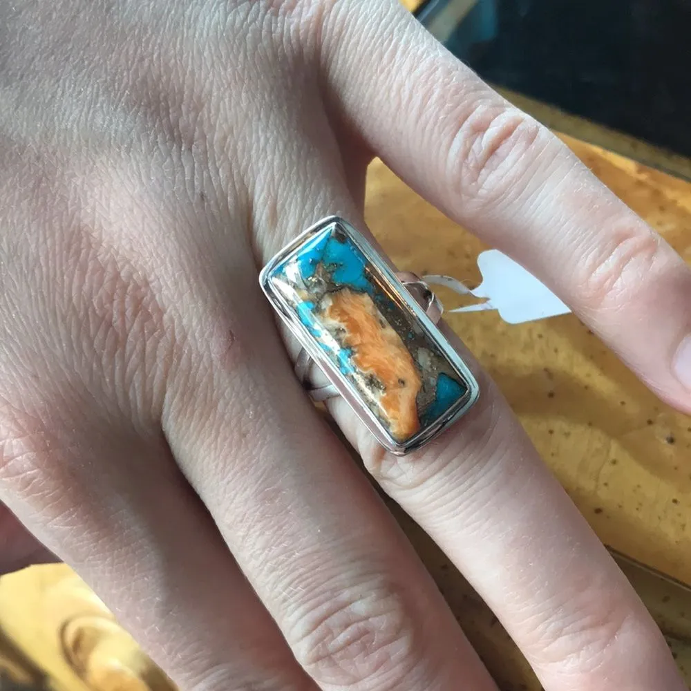 Spiny Oyster Turquoise Sterling Silver Ring Size 7 - Image 5