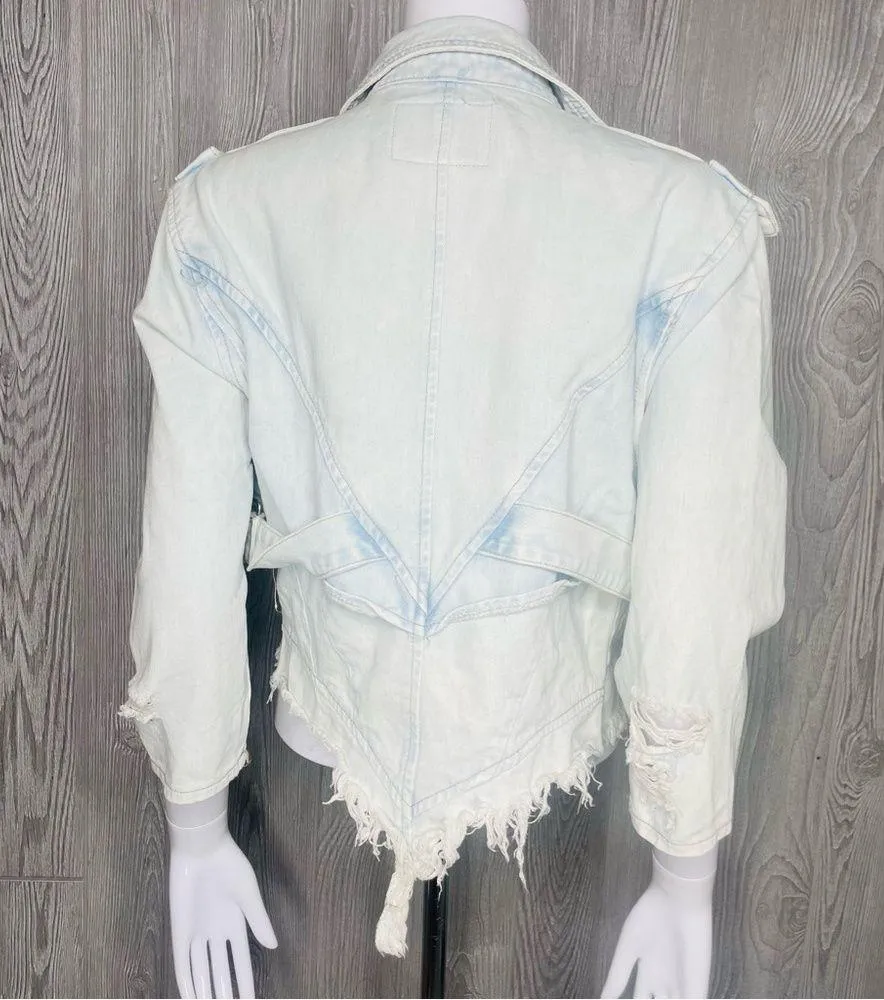 Nwt boom boom jeans denim light wash jacket cropped raw hem style medium unique - Image 9
