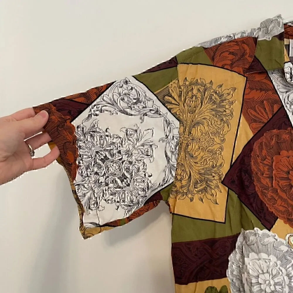 VINTAGE VTG KOALA Burgundy Multi Geometric Patchwork Short Sleeve Button Down L Red Size L - Image 7