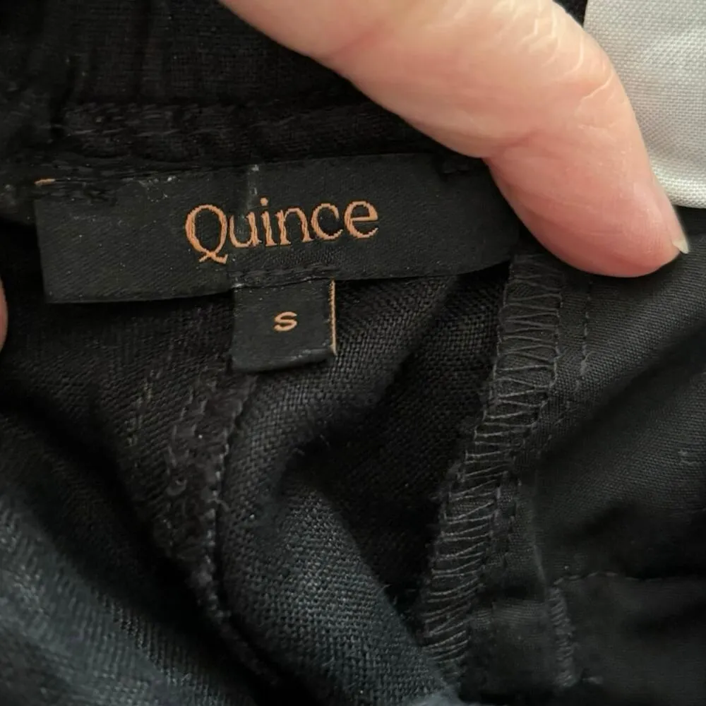Quince  Size S Wide Leg 100% Linen Pants Black Elastic Waist Pull On Pockets - Image 3