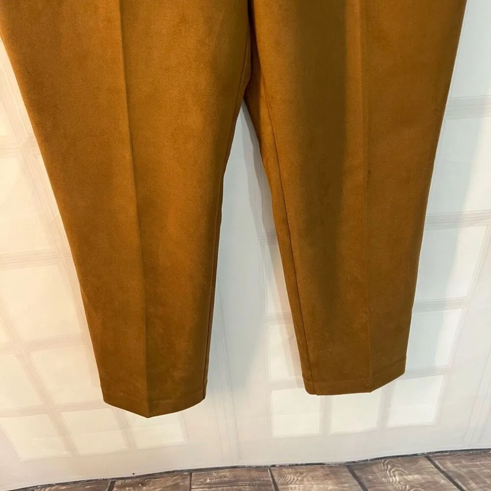 Ann Taylor Camel Brown Pull On Pleated Velvet Casual Pants Size Medium - Image 3
