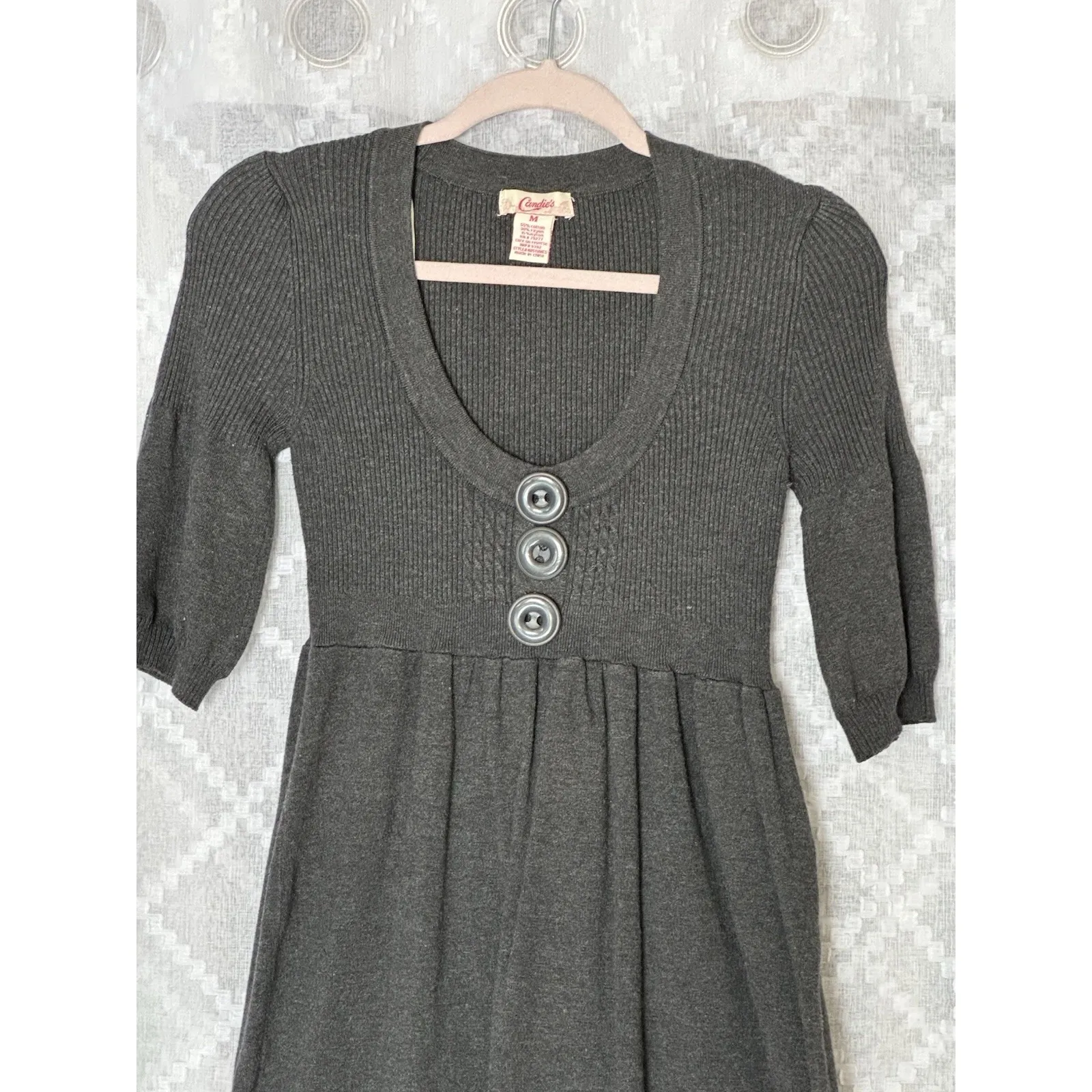 Vintage Y2K Candies Sweater Dress Womens M Black Knit Babydoll Empire Waist Goth Size M - Image 4