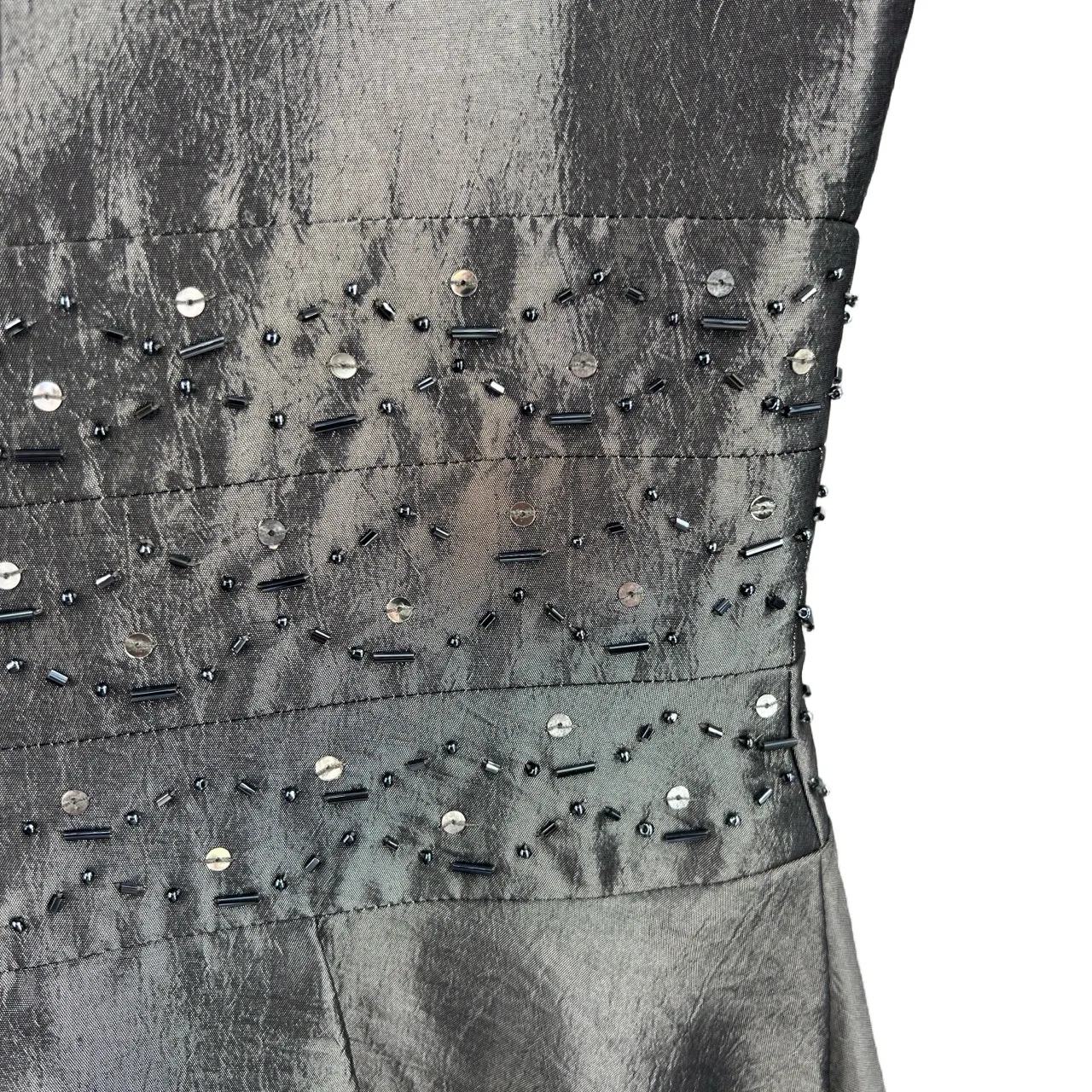 Jones Wear Dress Gray Metallic Beaded Waist Cocktail Dress Sleeveless Size 8 - Image 5