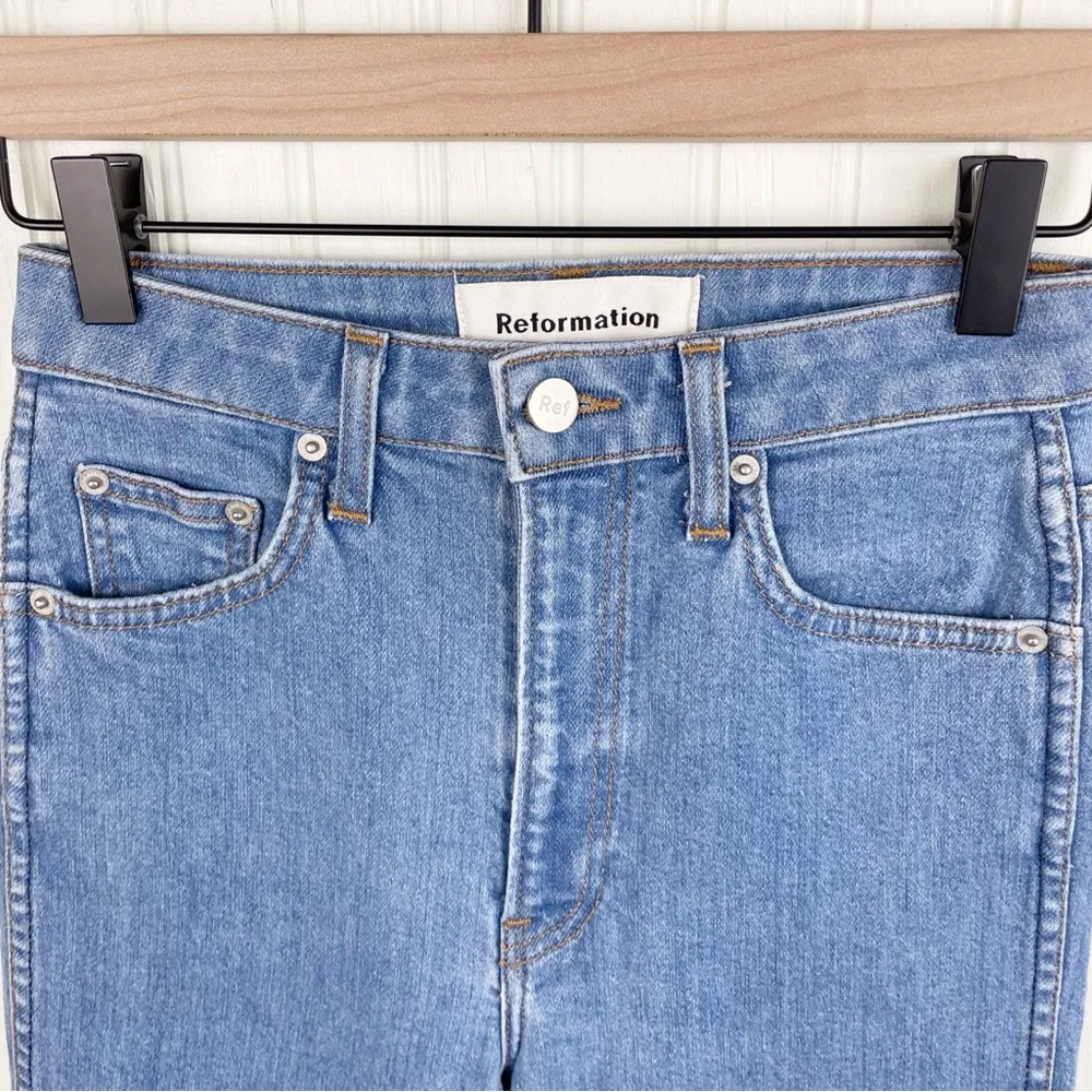 Reformation High and Straight Jeans in Indian Wash Blue Denim Women's Size 25 - Image 5