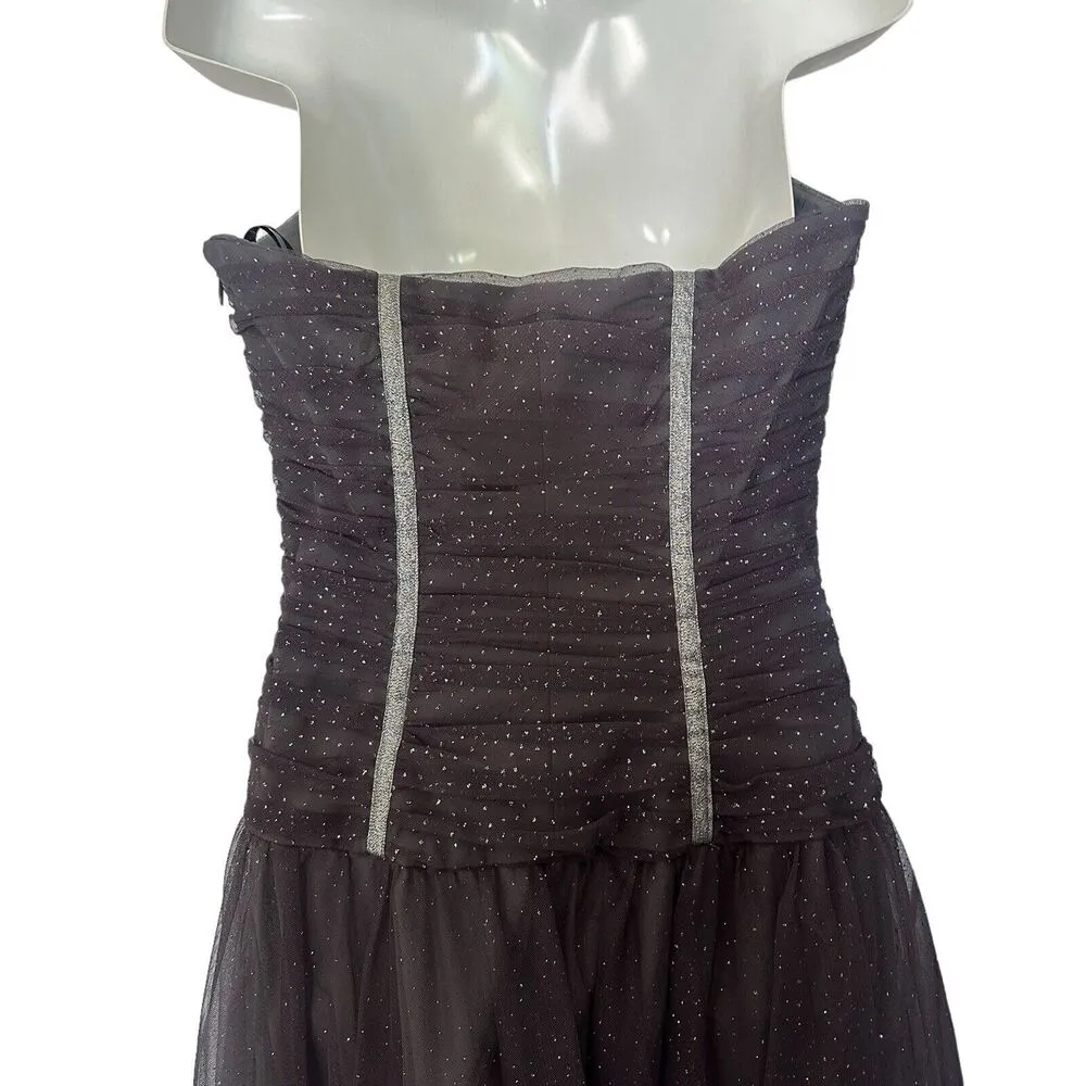 Betsey Johnson Vintage Y2K Sweetheart Strapless Dress Size 8 Gray Tulle Sparkle - Image 7