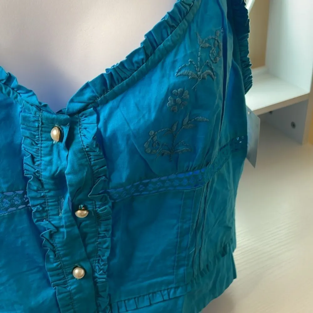 NWT Free People Kerry Crop Embroidered Lace Cotton Tank Blue Butterfly - Image 6