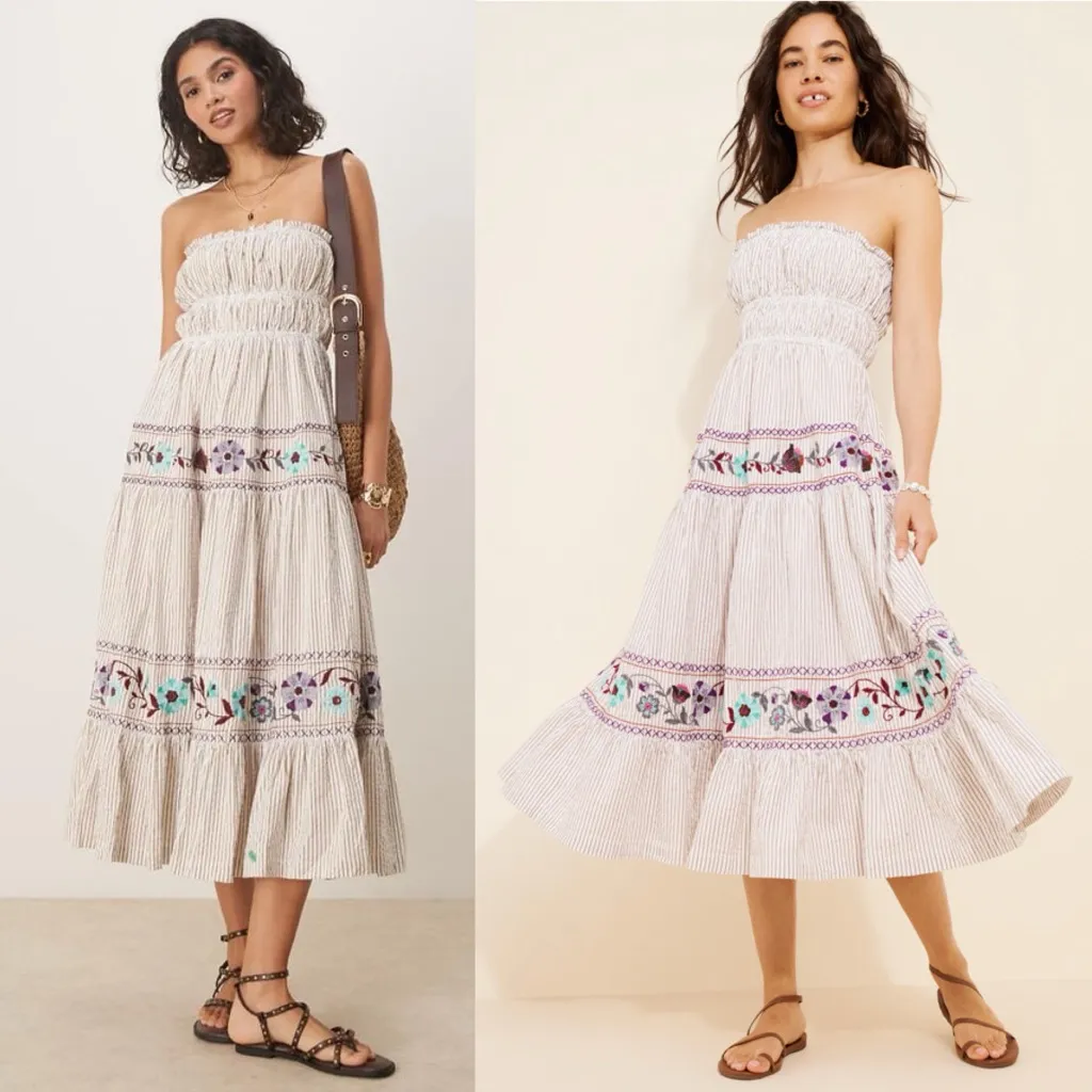 Free People Kalani Striped Cotton Midi Dress in the Ivory Stripe Combo XS - Image 2