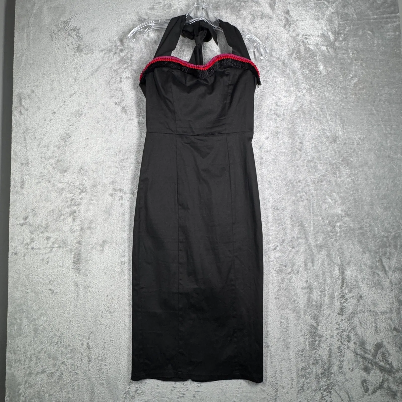 Collectif Black Halter Midi Dress Women 8 US 12 UK Retro Vintage Inspired Wiggle Size M - Image 2