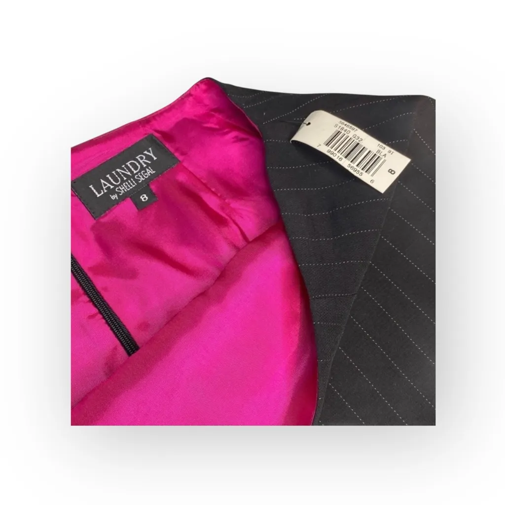 Vintage 90’s: new Laundry Shelli Segal ❤︎ Pinstripe Mini Skirt ❤︎ Black Magenta Pink Size 8 - Image 8